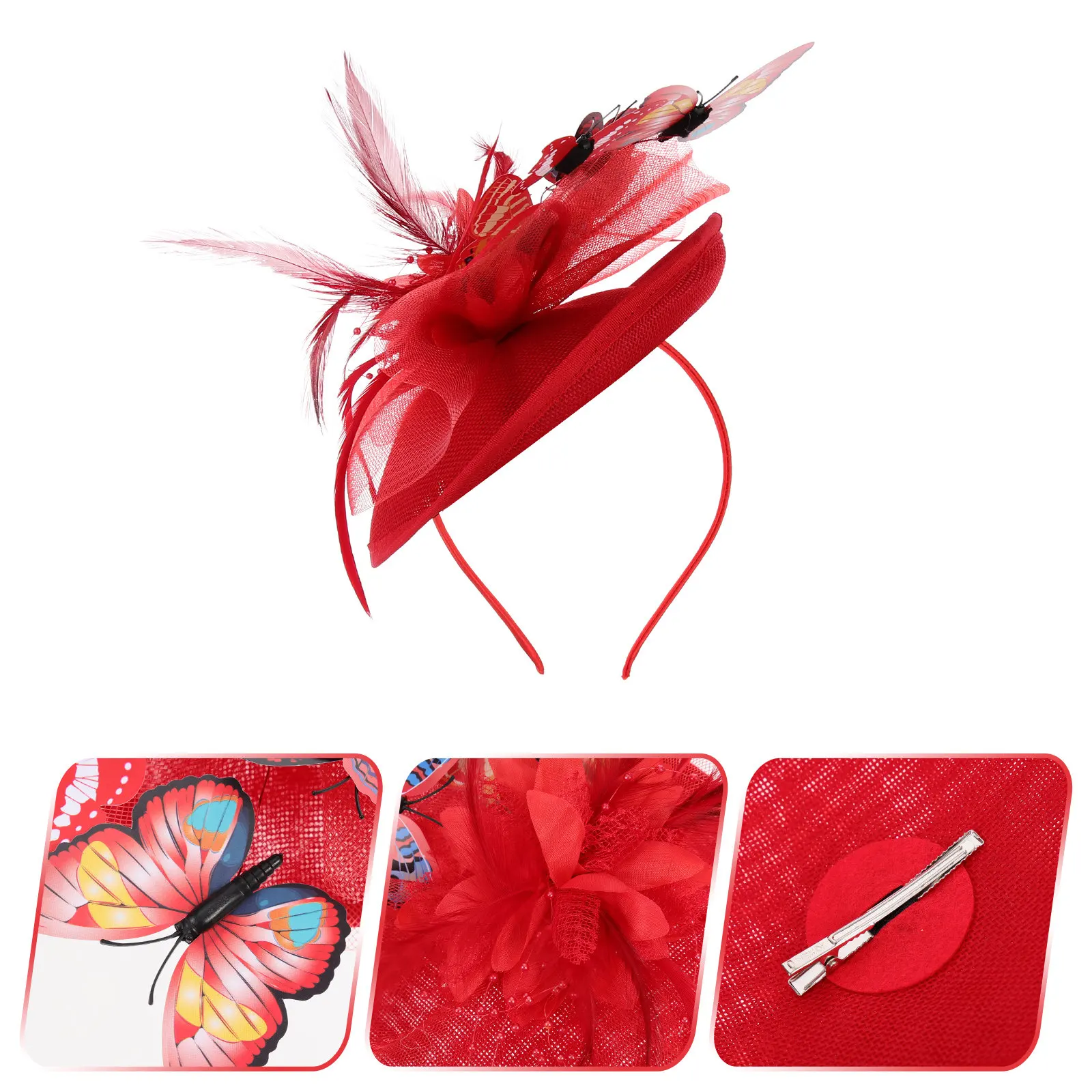 

Colorful Butterfly Fascinators Hat Exquisite Handmade Tea Party Wedding Cocktail Headdress Adjustable Metal Wiring Charming