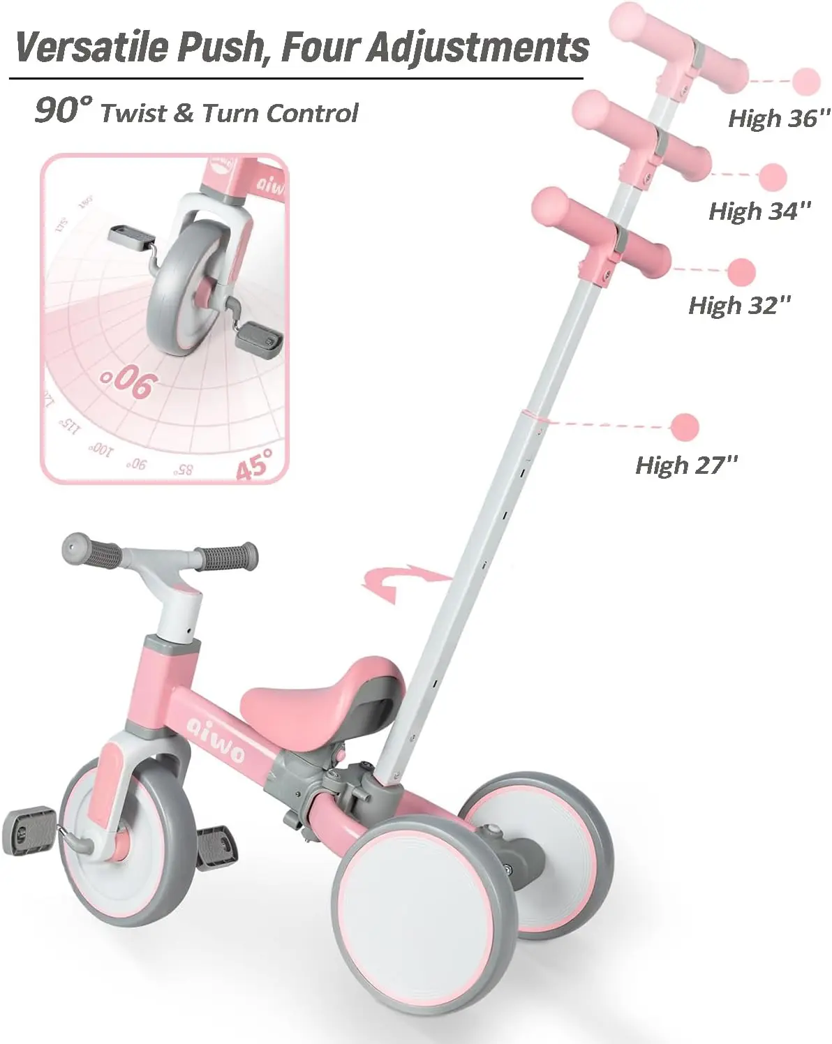 5in1 Tricycle for Toddlers 1-3, Toddler Balance Bike for 1 to 4 Year Old Kids Boys Girls First Gift, Ride-on Toys Toddler Bike w