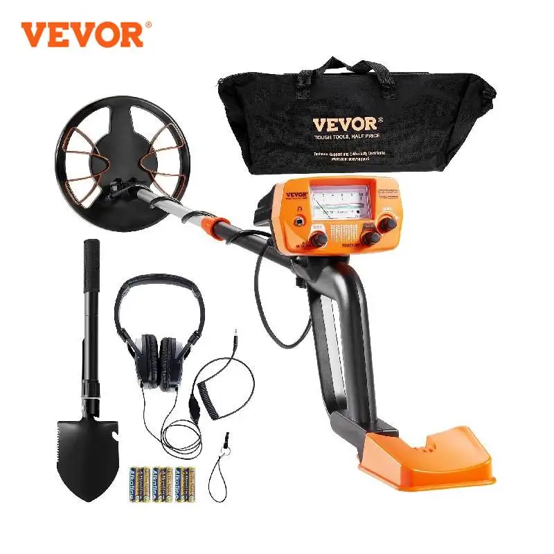 VEVOR Metal Detector 8Inch Waterproof Search Coil with High Accuracy Pointer Display Adjustable 38''-49'' Aluminum Stem Detector