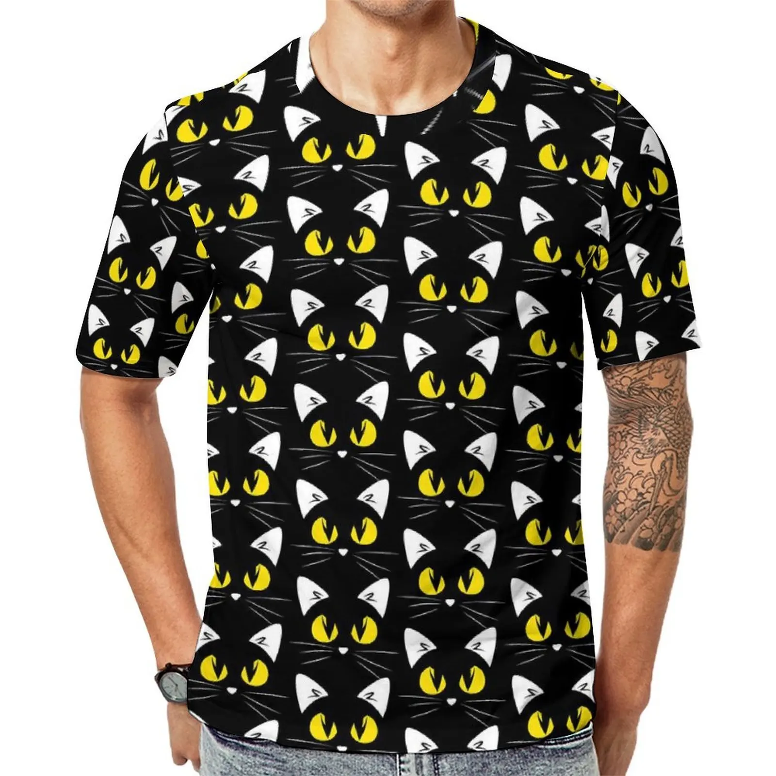 Couple Halloween Print T Shirt Black Cats Hippie T Shirts Short Sleeve Design Tops Wholesale Summer Casual Oversized Clothes
