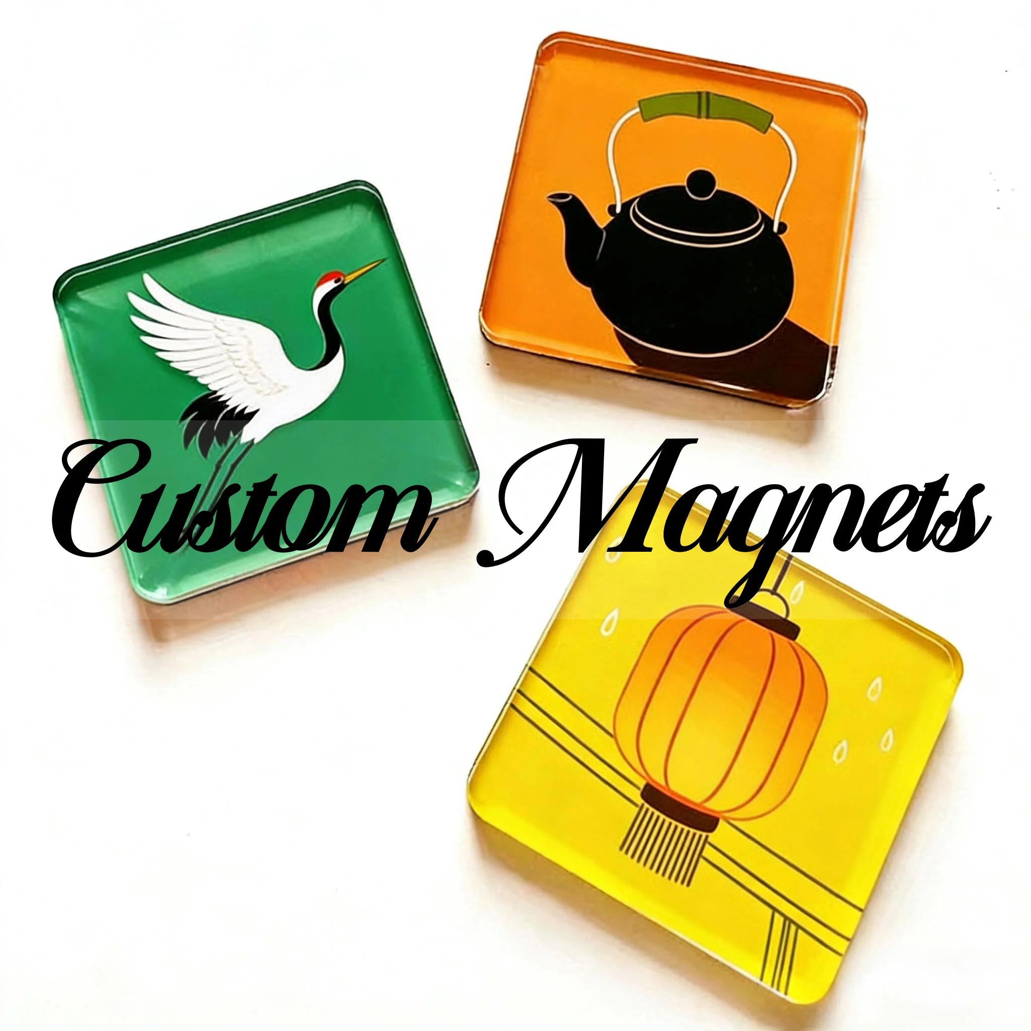 Custom Fridge Magnets Chinese Style Crane Teapot Lantern Acrylic Refrigerator Magnet Oriental Home Kitchen Decor Gift