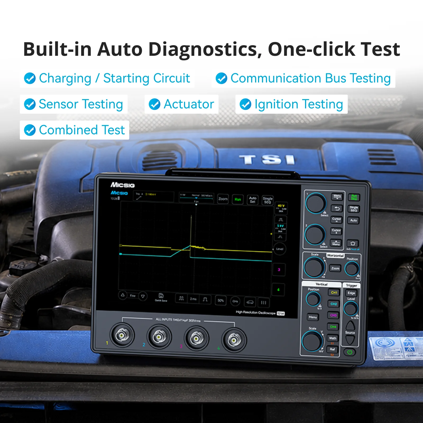 Micsig SATO1004 Automotive Tablet Oscilloscope 100MHz 4-Channel Portable Touchscreen & Button Controls for Car Diagnostics