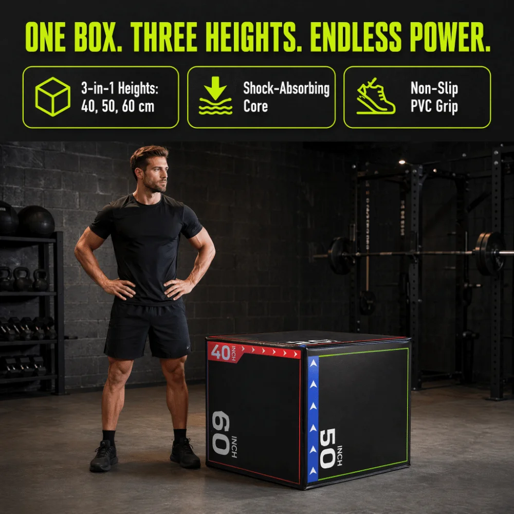 3-in-1 Plyometric Jump Box 40*50*60cm Non Slip Portable Jumping Box Step Up Box Wear-Resistant Fitness Training Tool Indoor