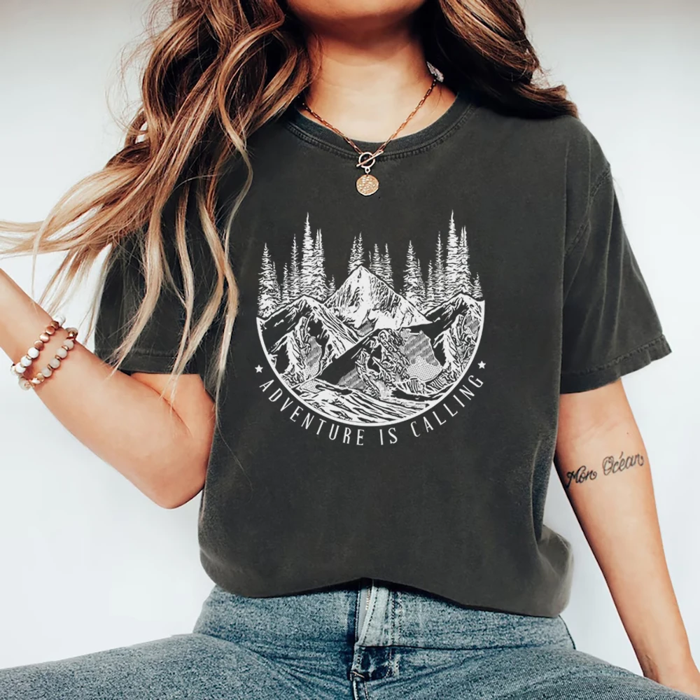 New Arrival Hiking Tees Adventure Is Calling Shirt Mountain Themed T Shirt Outdoor Shirts Wilderness Graphic Tee Forest Tops