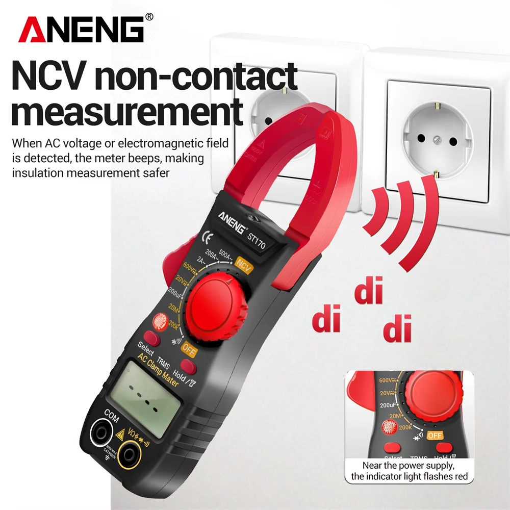 ANENG ST170 Clamp Meter Digital Multimeter Tester 500A AC Current AC/DC Voltage+B18 Highlight Voltage Tester Pen Electrician Set