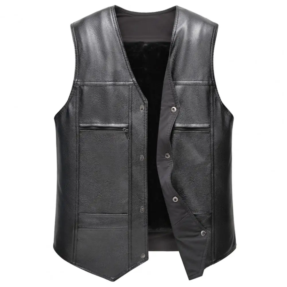 Motorcycle Men Vest Coat Men's Faux Leather Motorcycle Vest Stylish Single Breasted Sleeveless Jacket for Autumn Winter Warmth