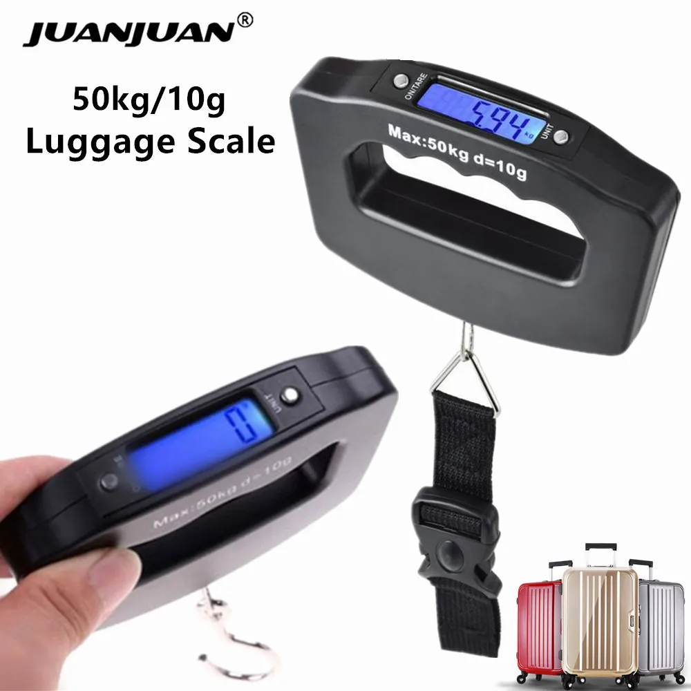 50Kg 10g  Portable Mini Hanging Scale Electronic Weighting Luggage Scale Fish Hook Digital Scale Blue Display Balance