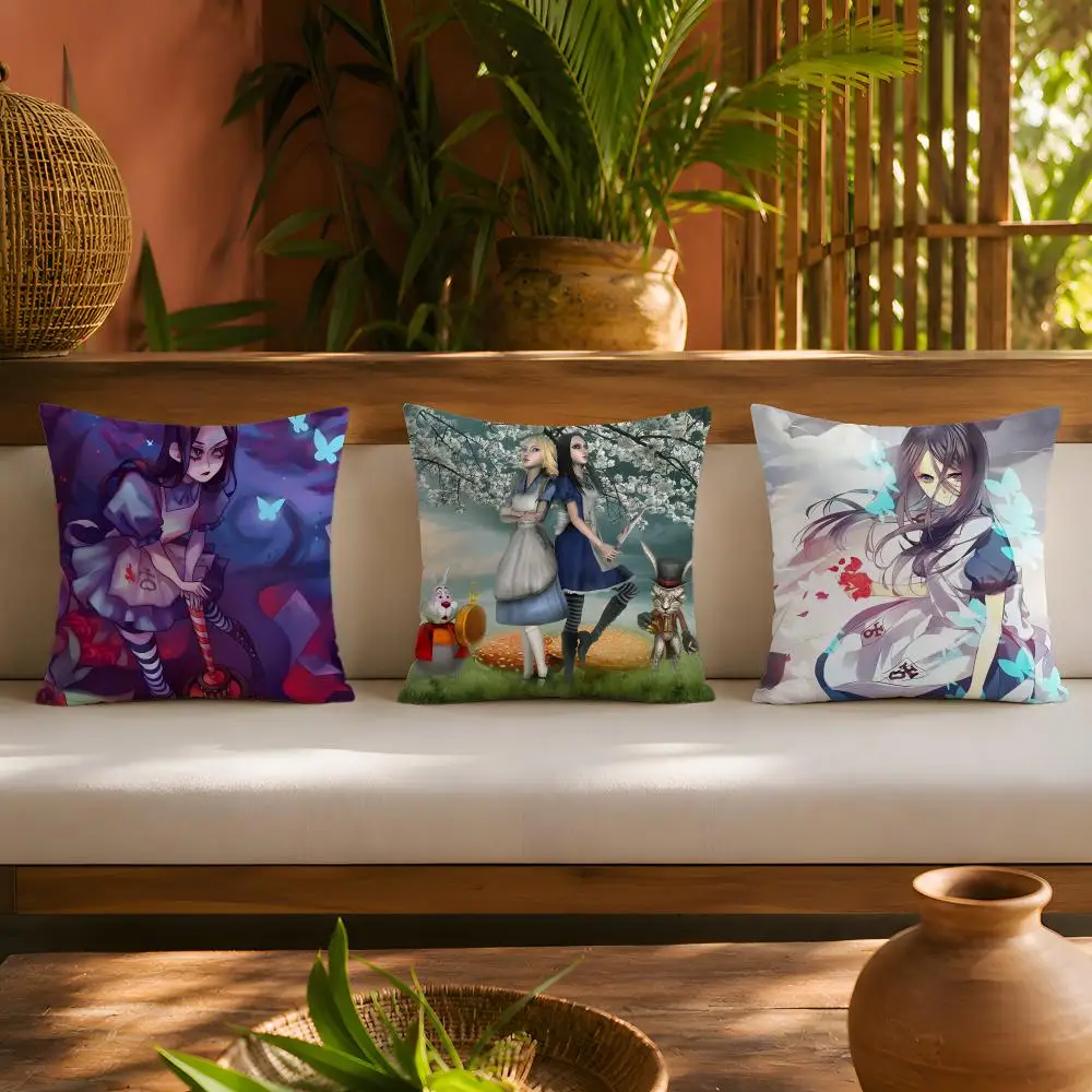 Alice Madness Returns Game Cushion Cover 1pc Square Plush Pillow Cover Soft Fuzzy Removable Washable Sofa Bed Bedroom Decor