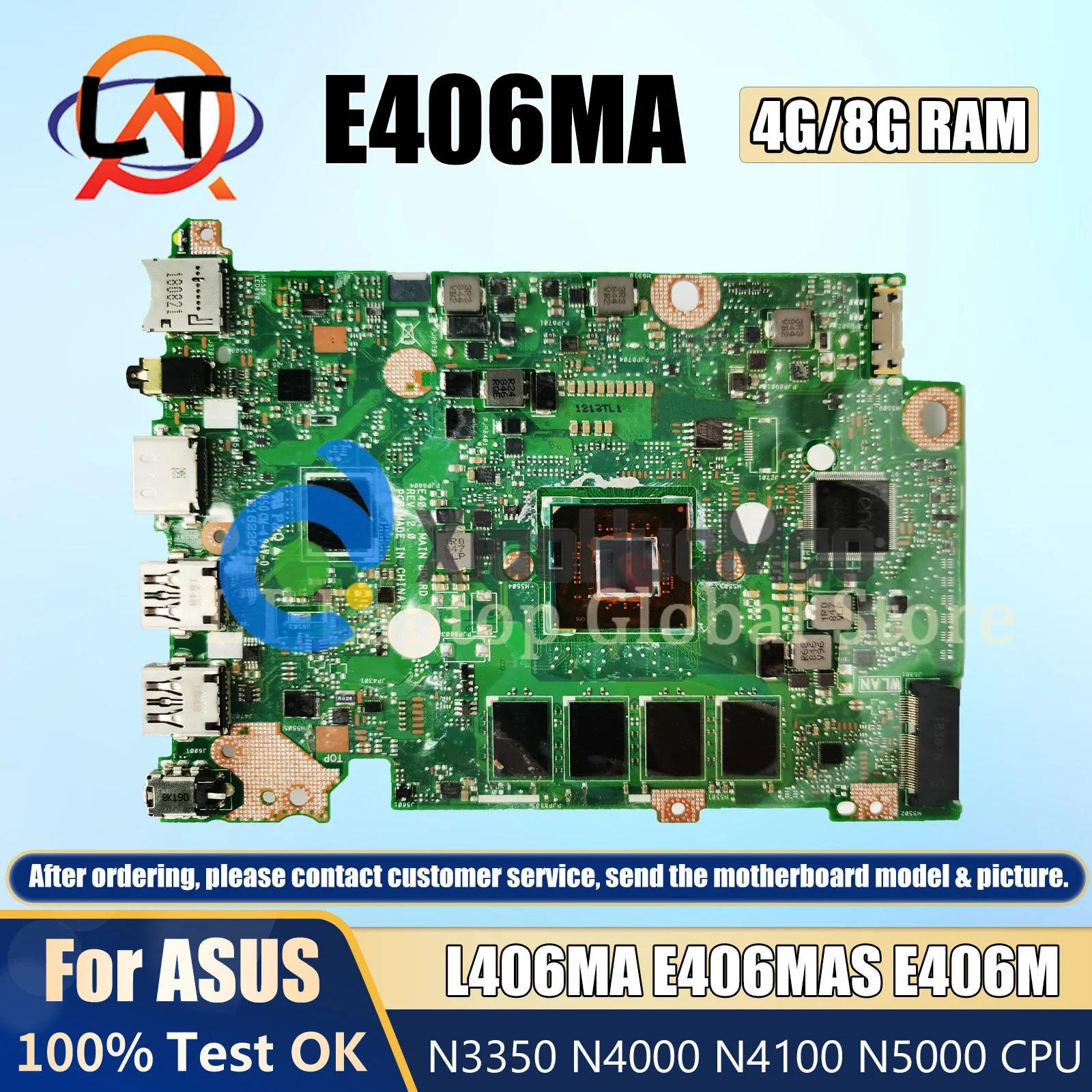 

E406MA Laptop Motherboard For Asus L406MA E406MA E406MAS Mainboard With N3350 N4000 N4100 N5000 CPU 4G/8G-RAM 64GB-SSD