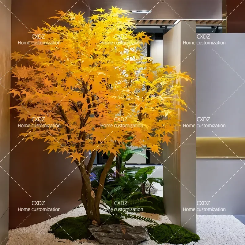 Large Artificial Red Maple Tree Simulation Green Plant Indoor Outdoor Decoration Japanese Style Dry Landscape Fake Yellow
