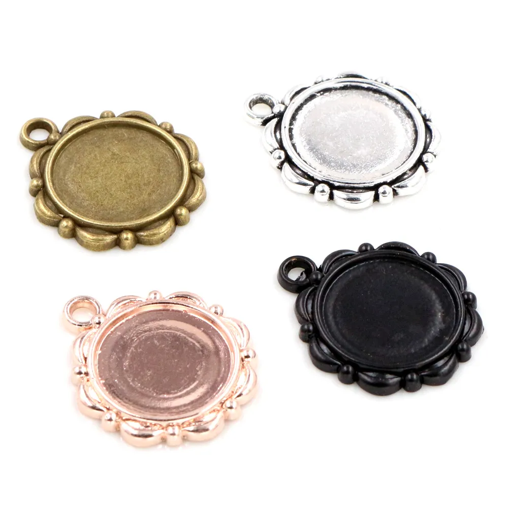 15pcs 14mm Inner Size Flower Shape Pendant Cabochons Blank Base Setting Tray Bezel DIY Jewelry Making Accessories Findings