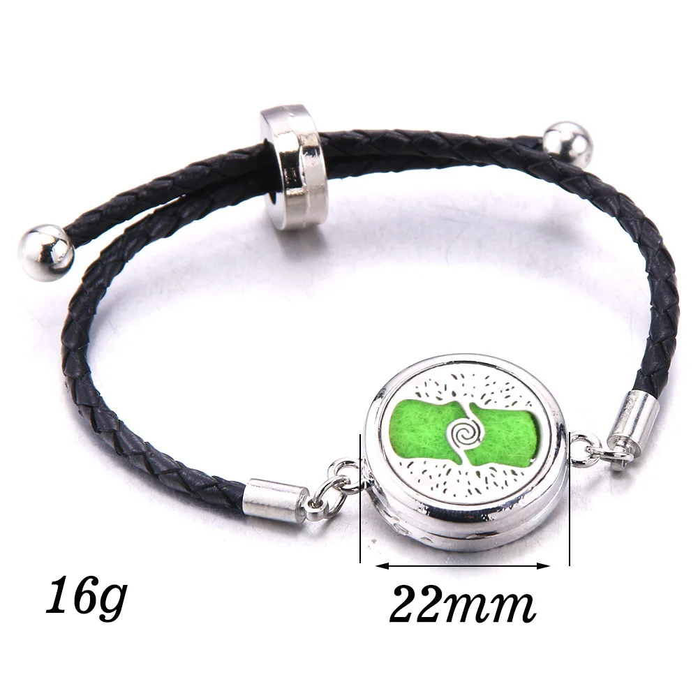 Perfume Essential Oil Diffuser Leather Bracelet Aromatherapy Locket Bracelet Stainless Steel Locket Black Leather Bracelet Gift