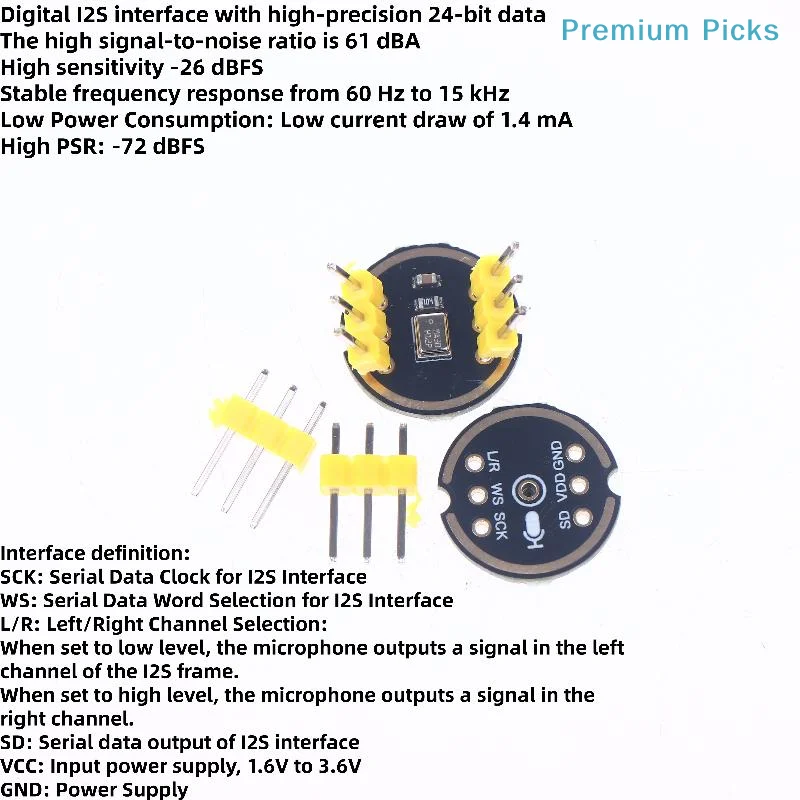1 Set Omnidirectional High Precision Low Power Ultra-Small Size MS3625 INMP441 I2S Digital Microphone Module For ESP32 &