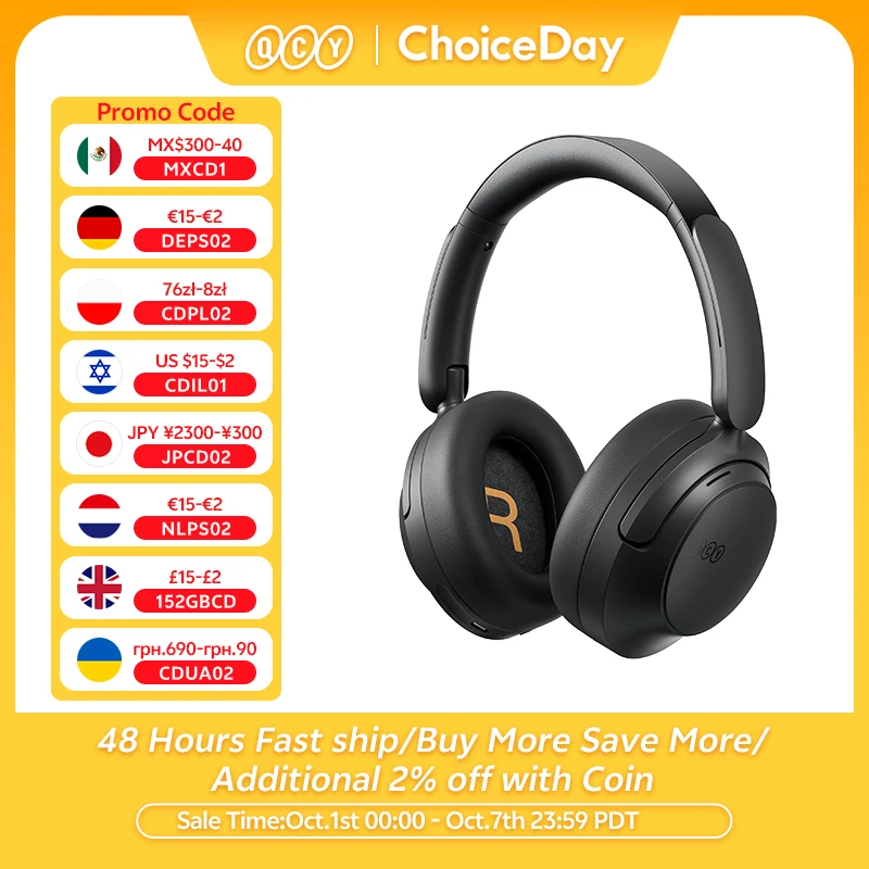 QCY H3S -56dB Adaptive ANC Over Ear Headphone Hi-Res LDAC Spatial Sound Wireless Earphone Bluetooth 6.0 Dual Driver 102H Headset