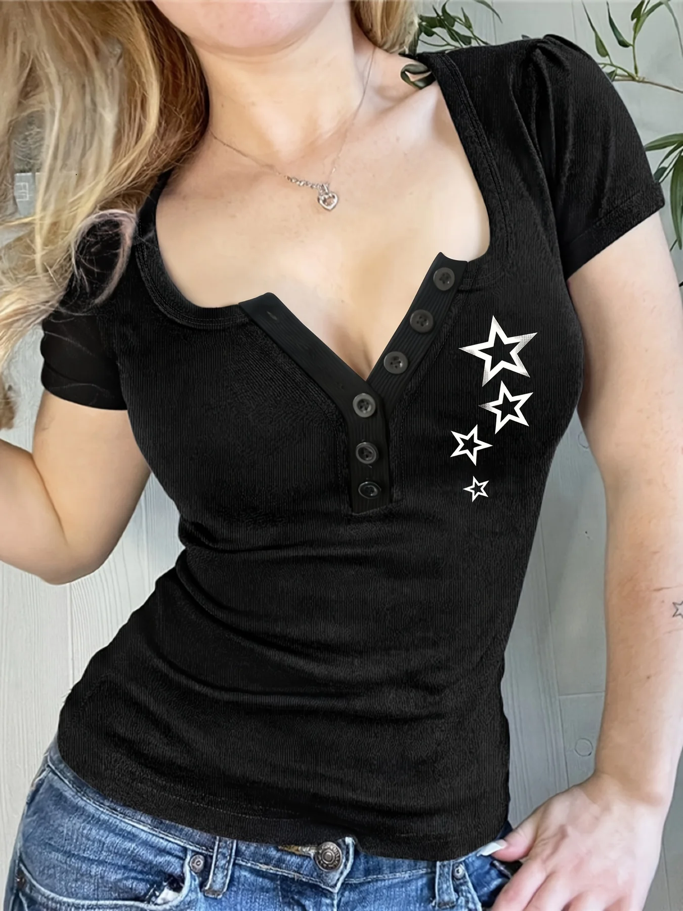 

Женский облегающий пикантный топ с принтом, летняя повседневная свободная футболка большого размера с круглым вырезом и коротким рукавом, Топ