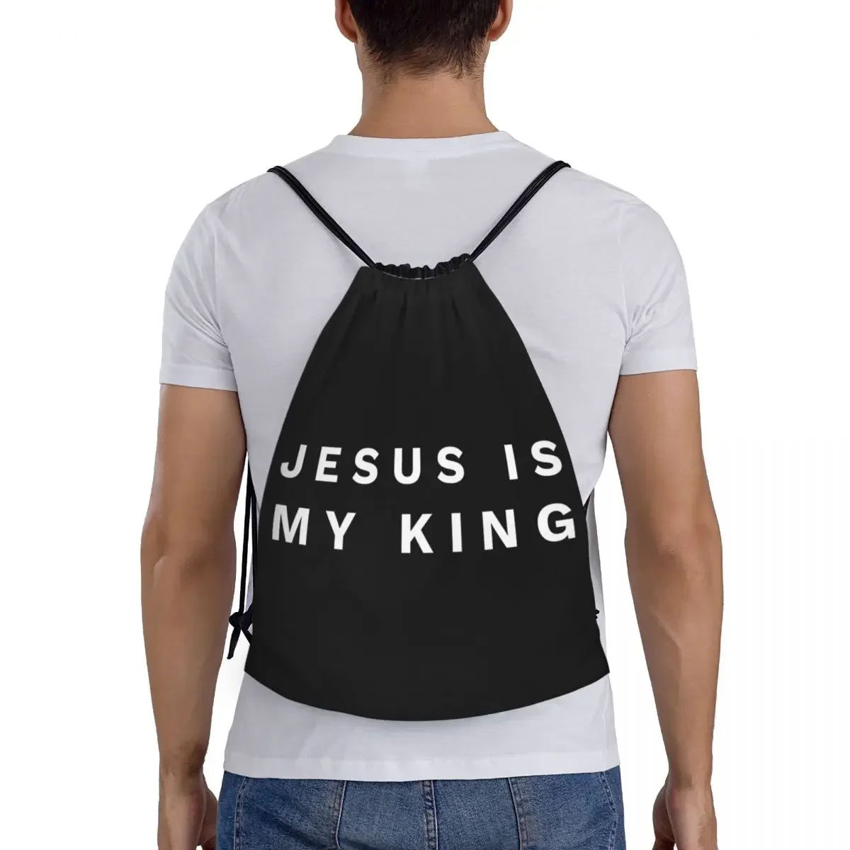 Custom Jesus Is My King Drawstring Bag for Shopping Yoga Backpacks Women Men Catholic Christian Faith Sports Gym Sackpack