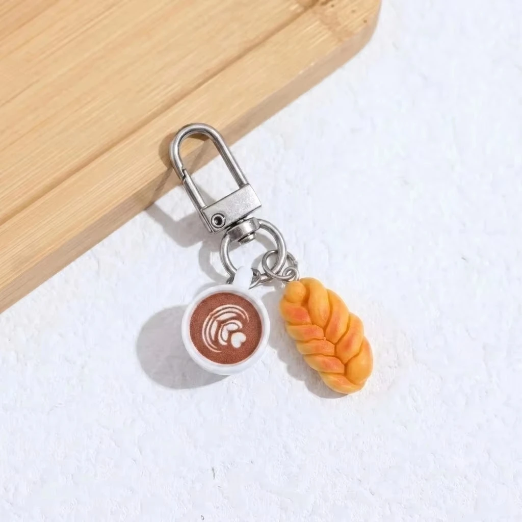 Aesthetic Latte Art Coffee Cup Keychain Kawaii Coffee Bean Bag Charm Miniature Food Pendant Jewelry for Barista Coffee Lover