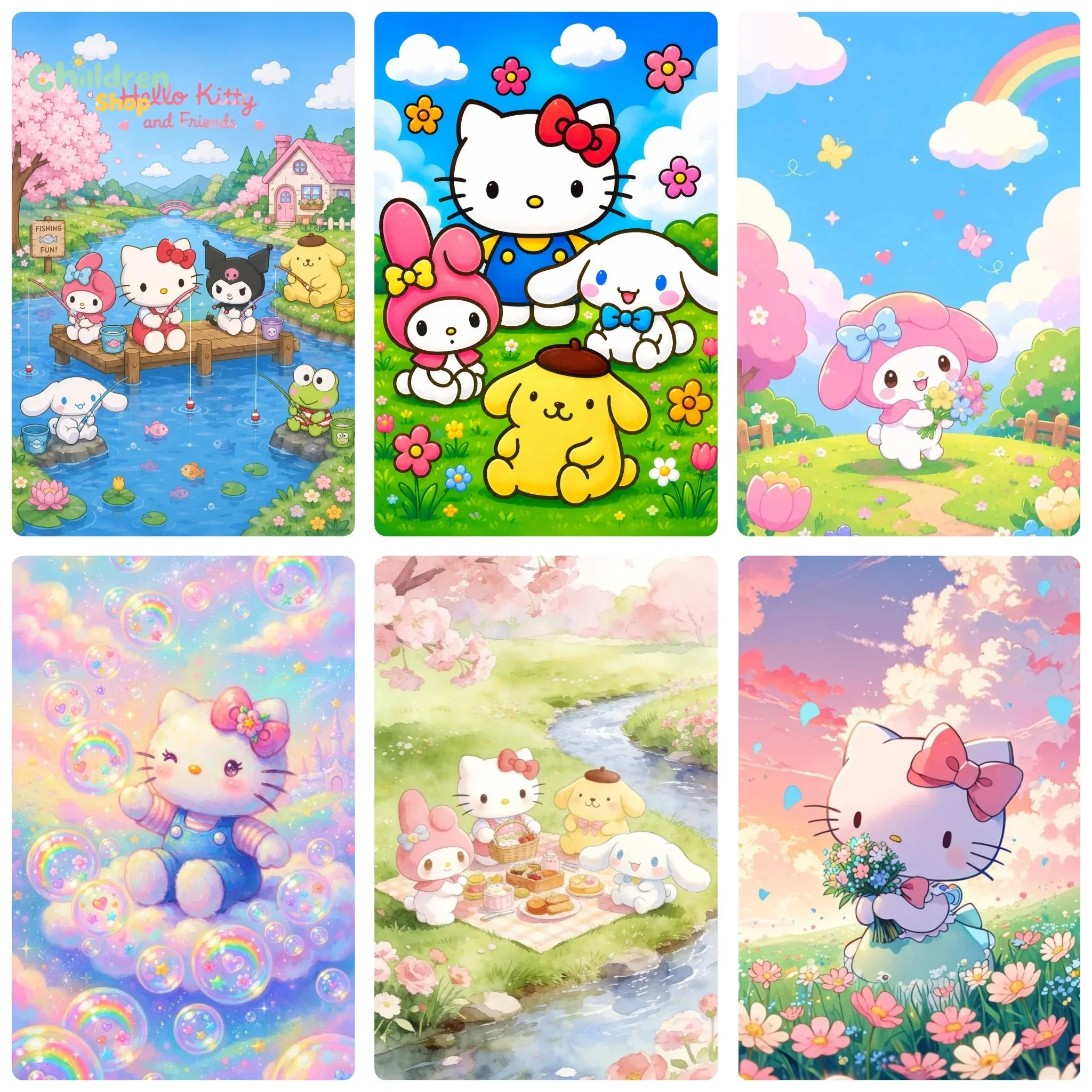 DIY 5D Diamond Painting, Sanrio Hello Kitty Friends Spring Scenery, Hobby Craft For Home Wall Decor, Ideal Gift For Art Lovers