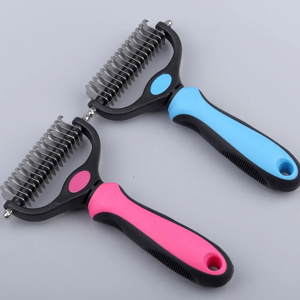 Pet Stainless Double Sides Brush Cat Dog Hair Removal Comb Grooming Dematting Deshedding Blade for Matted Long Fur Pets Products