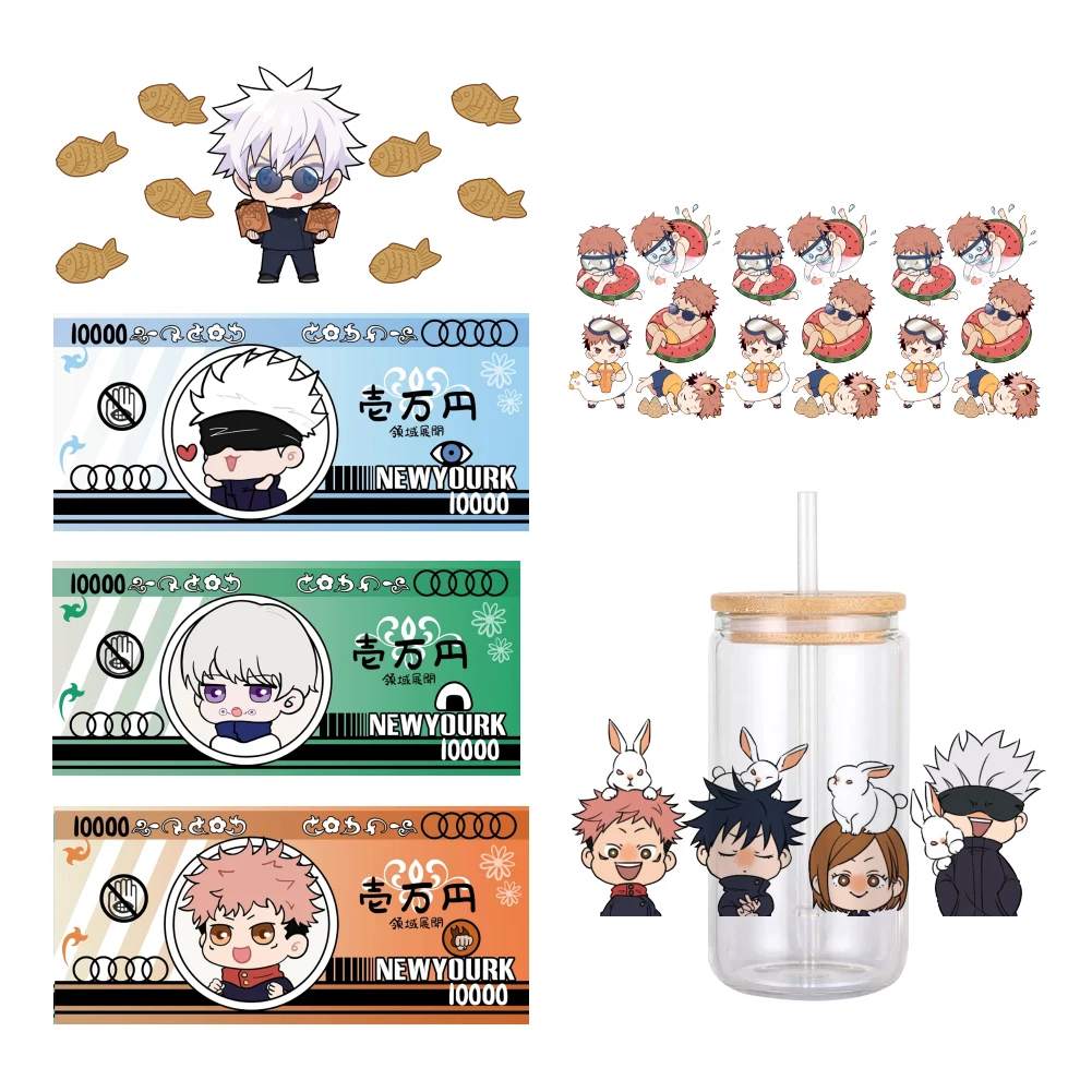 MINIS Japanese Anime Cartoon Jujutsu Kaisen UV DTF Transfer Sticker Waterproof Transfers Decals For 16oz Glass Cup Wrap Stickers