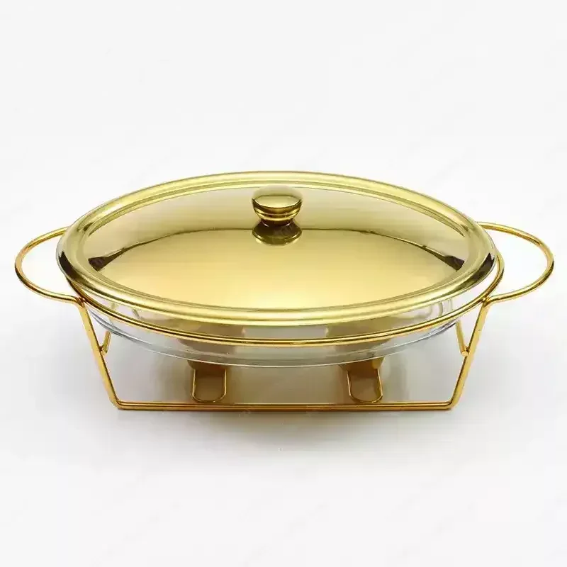 

3L Gold/Silver Stainless Steel Buffet Food Warmer with Glass Lid & Alcohol Burner