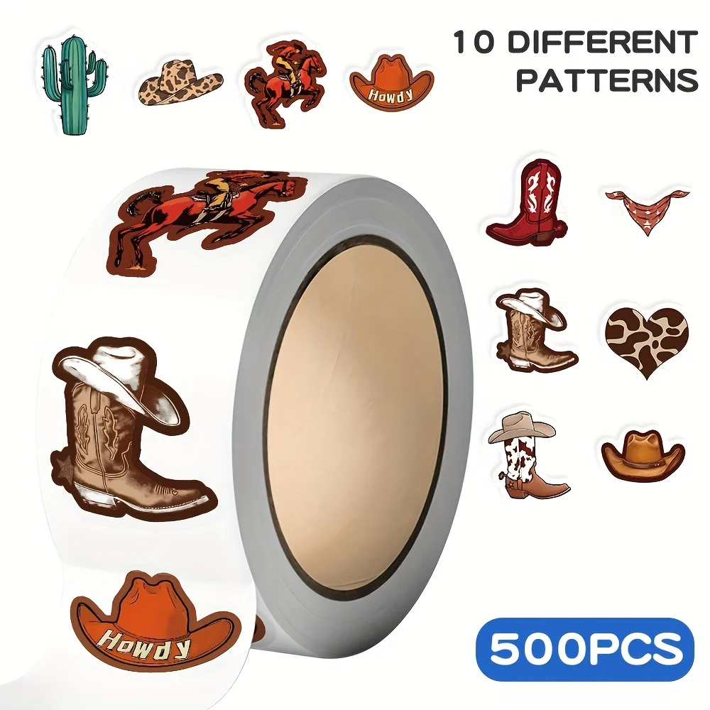 500pcs Western Cowboy Stickers Funny Cartoon Roll Decal DIY Scrapbook Laptop Suitcase Phone Bicycle Skateboard Stickers For Teen