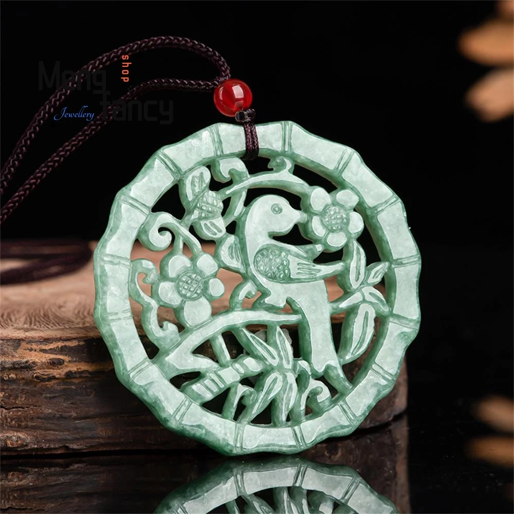 Natural A-goods Jadeite Bean Seed Hollowed Out Happy Magpie Jade Pendant Pendant To Welcome The Blessings Of Men And Women Jade