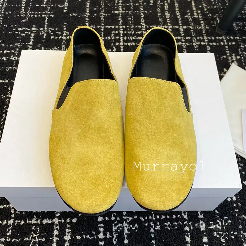 Mocassini tinta unita Scarpe da ufficio con suola morbida Scarpe basse da donna con punta tonda in pelle scamosciata di mucca con bocca superficiale Scarpe da guida per quattro stagioni