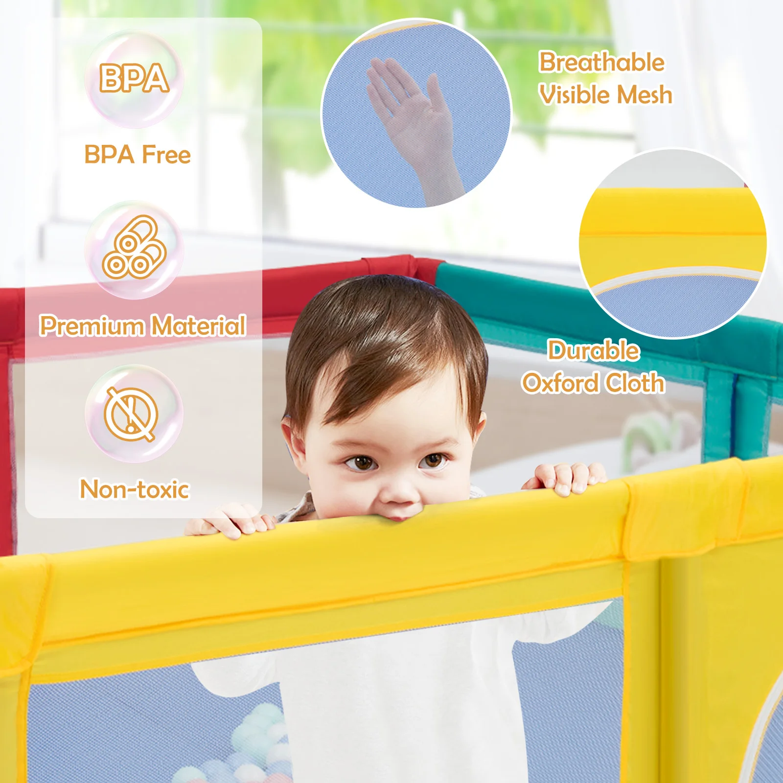 Box per bambini Extra Large Safety Baby Play Yard con 50 palline oceaniche e 4 manici