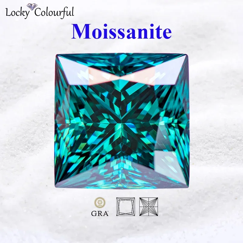 

Moissanite Princess Cut Primary Emerald Green Color Top Quality for Charms DIY Jewelry Making Ring Material with GRA Certificate