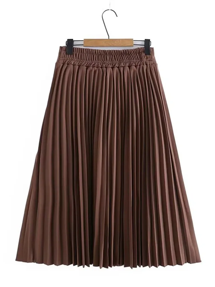 Plus Size Women's Half Skirt Elastic Waist Spring Autumn A-Line Skirt Large Skirt Hem Pleated Skirt And Calf Belly Long Skirt