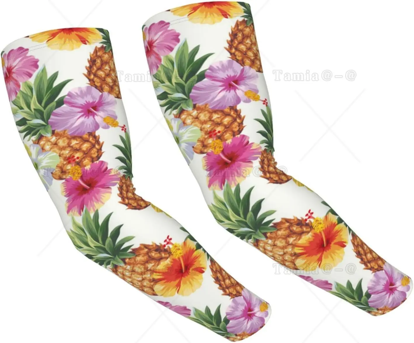 Hawaiian Pineapples And Hibiscus Flowers Print Arm Sleeves Cooling UV Sun Protection Sports Compression for Men Women