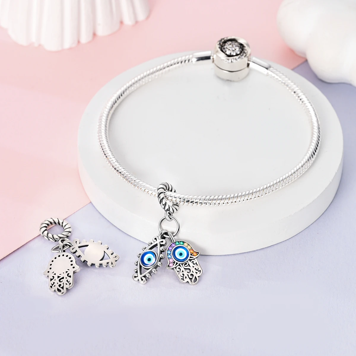 Silver Plated Beads Moon Evil Eye Luminous Firefly Charms Fit Original Bangle Bracelet Charm Pendants Fine Jewelry Gift