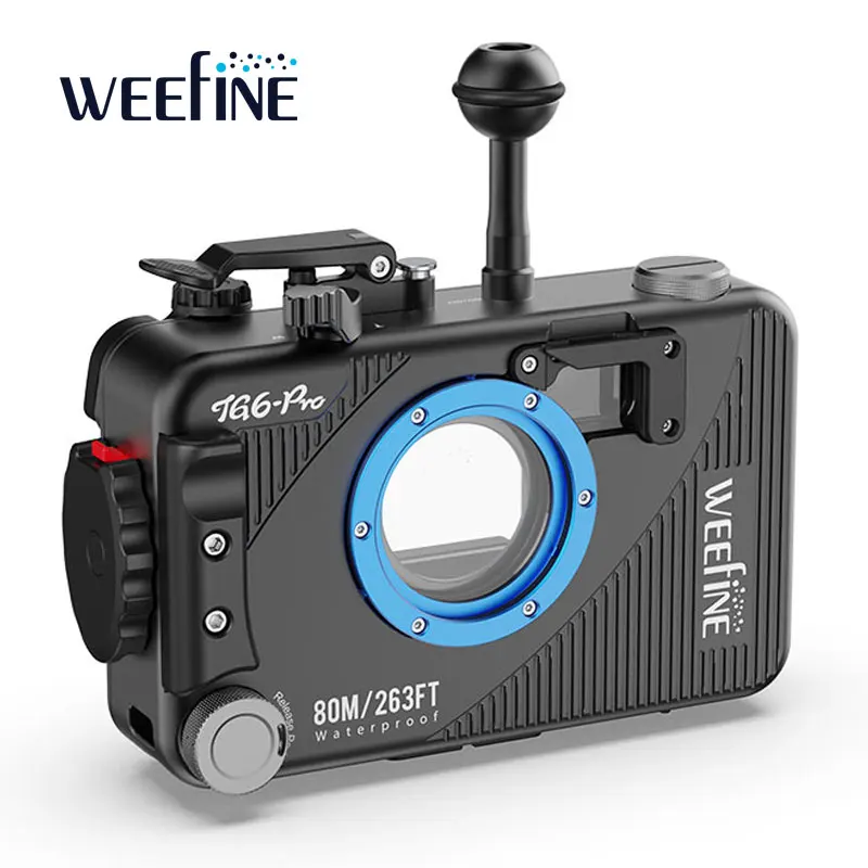 WEEFINE Nuovo alloggiamento TGPRO per la custodia UW per fotocamera Olympus TG7/TG6/TG5 con sistema di aspirazione integrato con profondità impermeabile 80M