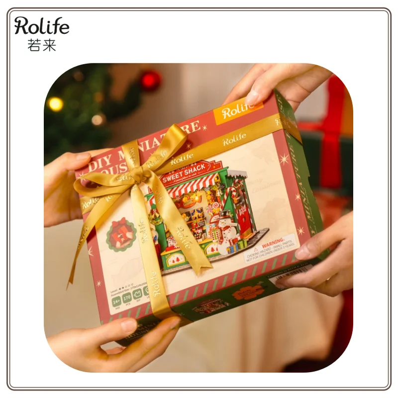 Novo original rolifediy natal doces tenda pequena casa em miniatura montagem artesanal modelo blocos de construção presente ano novo
