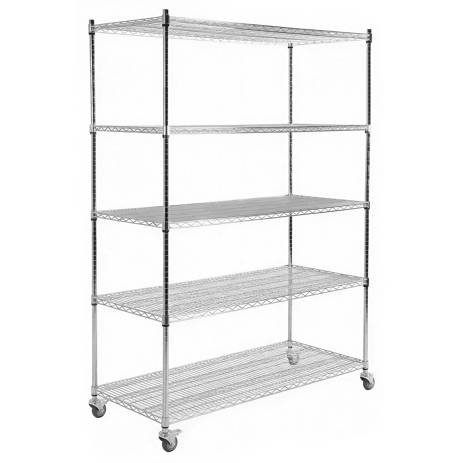 

5-ярусная напольная полка из нержавеющей стали повышенной прочности на колесиках для хранения, стеллаж для кухни, кладовой, гаража