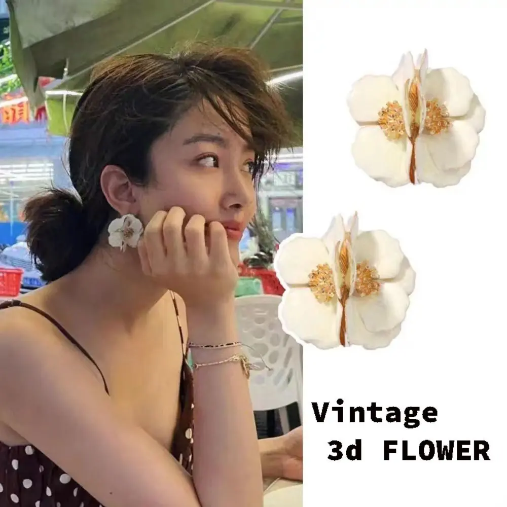 Pendientes de flores francesas de moda, pendientes de pétalos bohemios Vintage, pendientes de pétalos rojos de flor 3D, pendientes de tuerca para mujeres y niñas