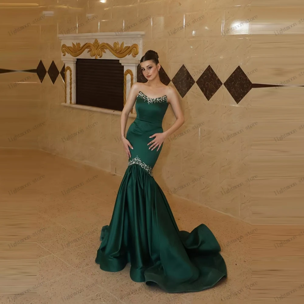 

Modern Evening Dresses Charming Prom Dress Beading Appliques Sexy Strapless Sheath Mermaid Glamorous Vestidos De Gala Customized