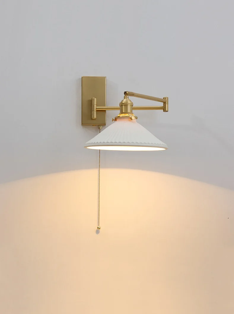 IWHD Nordic Modern LED Wall Sconce Left Right Rotate Pull Chain Switch Bedroom Restaurant Bar Beside Lamp Ceramic Stair Light