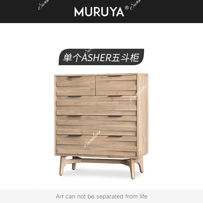 Wabi-sandy wind solid wood chest of drawers modern simple storage living room drawer bedroom
