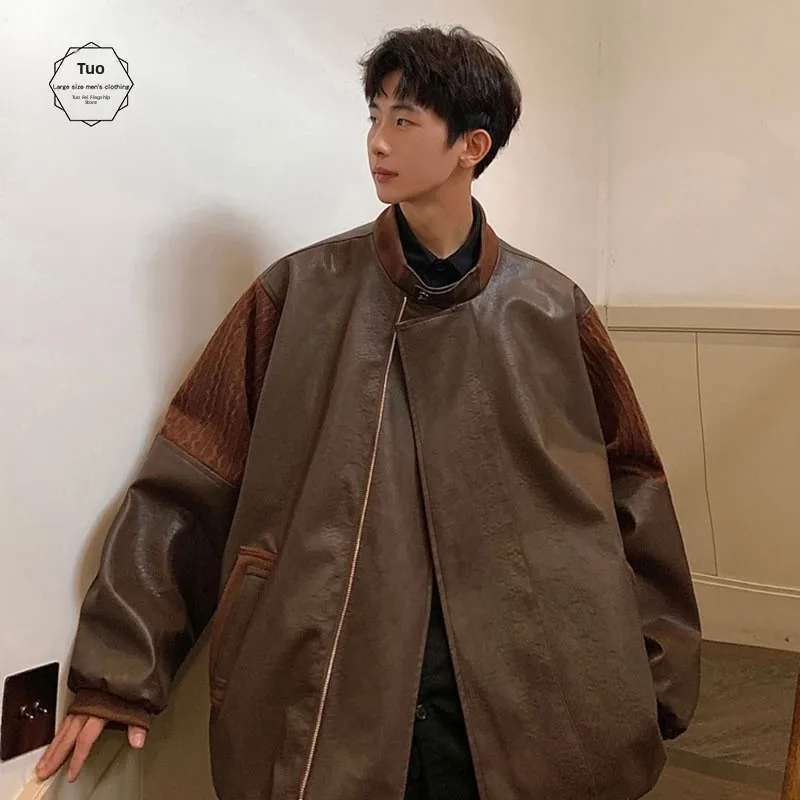 

Американская ретро-куртка G Flight Jaet из кожи для мужчин, весенне-осенний дизайн, в стиле High Street, с пэчворком, длинными рукавами, свободного кроя