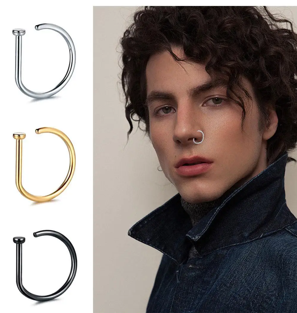 Women Men Fake Piering Nose Ring Earrings Fashion punk Non Piercing Nose Clip Stainless Steel Perforation Septum Body Jewelry