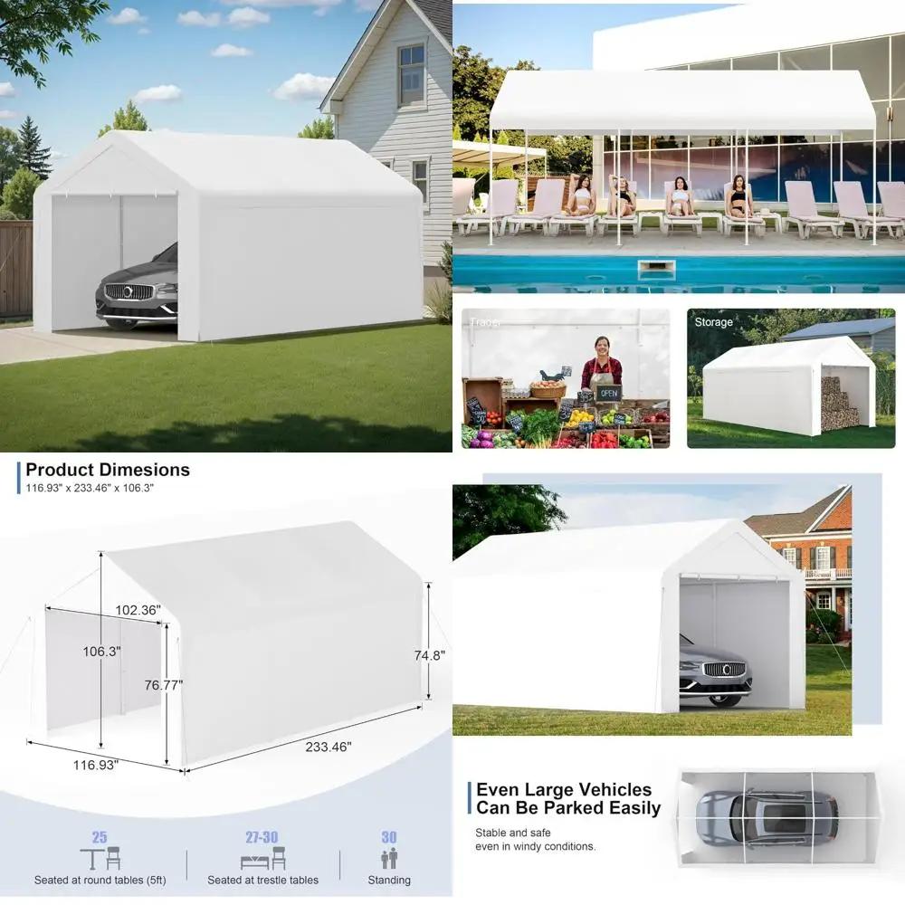 

Heavy-Duty Portable All-Season Car Canopy 10x20 with Removable Sidewalls and Doors, Ideal for Outdoor Vehicle Protection and Par