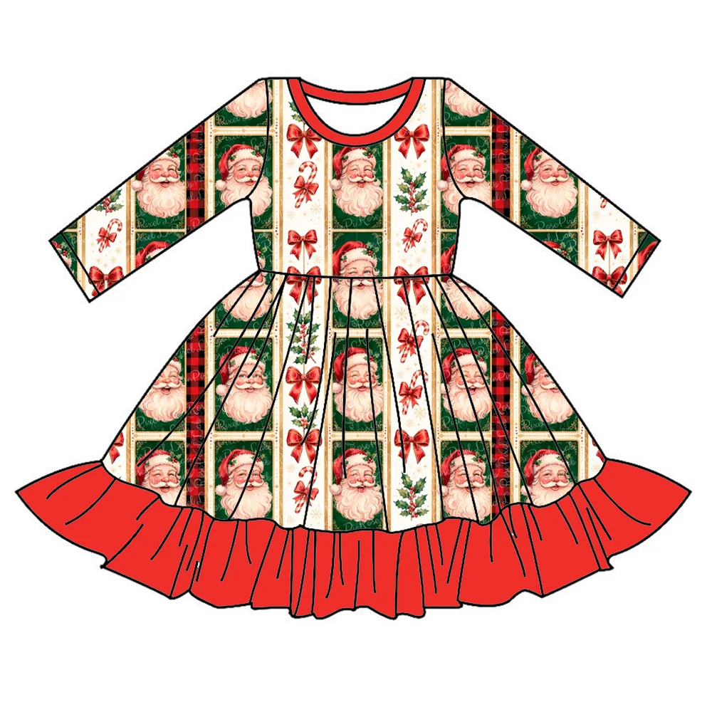 Christmas Long Sleeve Dress Baby Clothes Tree & Deer Print Boutique Children's Holiday Fashion