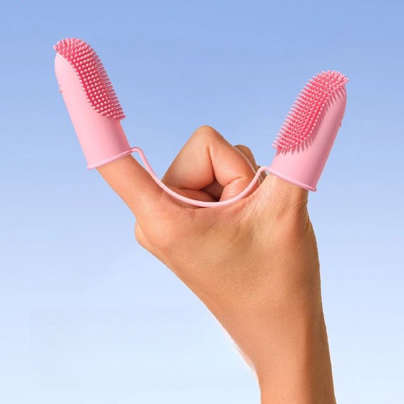 1pc Pet Two Finger Toothbrush Dog Cat Finger Sleeve Tooth Cleaning Brush Oral Care Hygiene Cleaning Tool Pet Supplies