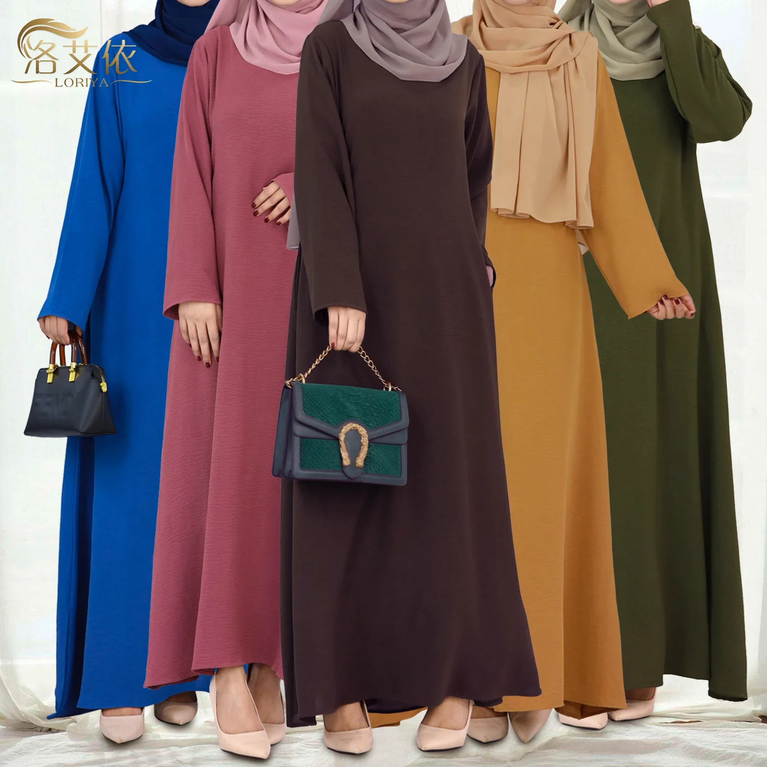 

Plain Abaya Maxi Dress For Women Long Sleeve Modest Islamic Clothing Dubai Kaftan Ramadan Eid Arabic Elegant Gown Casual Wear