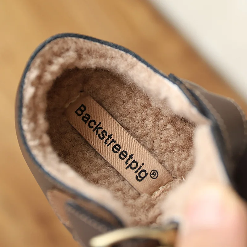 Winter Baby Boys Casual Shoes Warm Lining Soft Grain Cowhide Children's Cotton Shoes School Party Girls School Evening Party