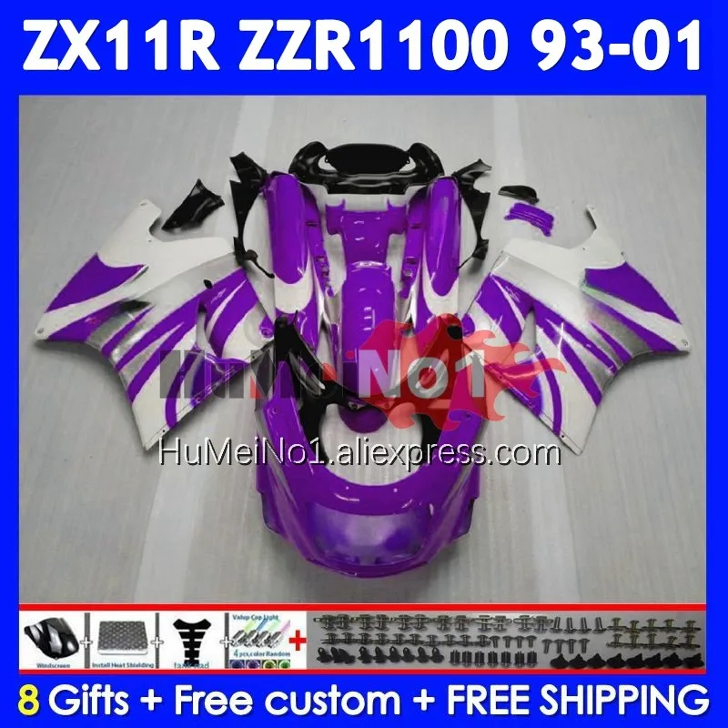 ZZR1100 For KAWASAKI NINJA ZX-11R ZX11R ZZR 1100 1993 1994 1995 1996 224No.67 ZX 11R ZX11 R Purple white 97 98 99 00 01 Fairing