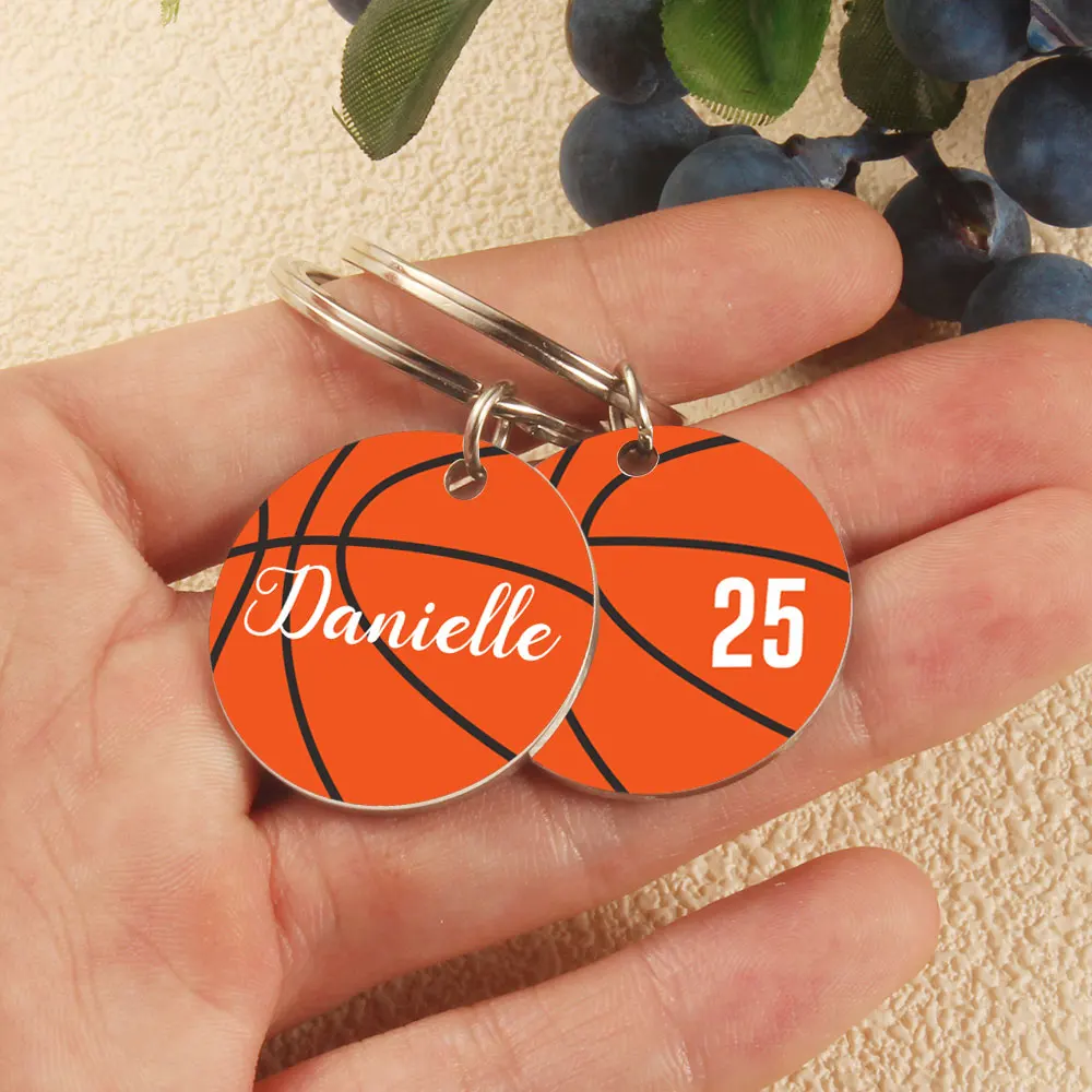 Personalized Basketball Keychain Print Metal Keychain Basketball Tag Name and Number Keychain Custom Metal Keychain Backpack Tag