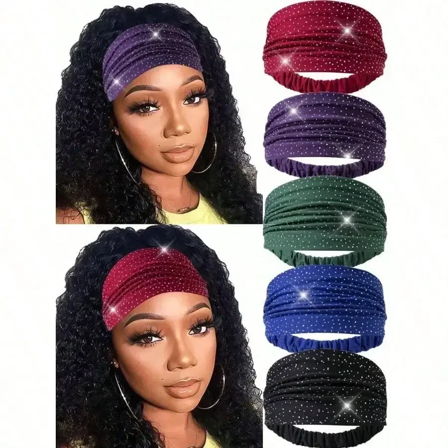 

2026 New Fashion Rhinestone Headband For Women, Shiny Wide Elastic Sports Headband Suitable For Daily Wear, Party & Bohemian Style, 4 Seasons Hair Band Turban Headband Sweatband, Hairband Fall Winter Hair Accessories For Women For Vacation Outfits Woman E
